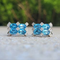 14K Gold Topaz Diamond Earrings (Includes Jewelry Box)