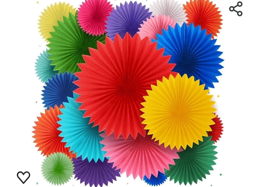 Paper Fans - 20 Piece Set - Rainbow Party Decorations (Assorted Sizes, Multicolor