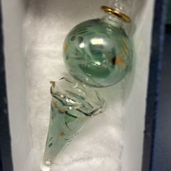 Egyptian Hand Blown Glass Ornament Christmas Etched 24kt Gold Painted 6 inch