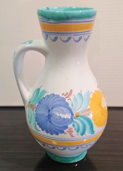 Vintage Modra Slov Majolika Floral Pottery Wine Jug "Hand Made Czechoslovakia"