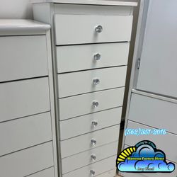 Tall Skinny White 8 Drawer Dresser w/ Diamond Jewel Knob-FULLY ASSEMBLED / Mueble Blanco 