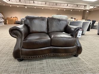 Leather Loveseat with Nailhead Trim - Dark Brown | Small Sofa | Two-Seat Couch