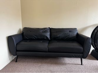 Modern Black Faux Leather Loveseat