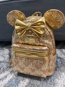 Disney Loungefly Minnie Mouse Gold Sequin Mini Backpack