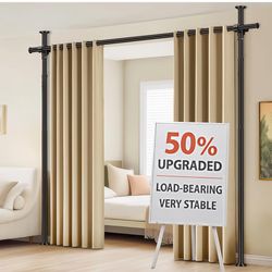Room Divider Tension Curtain Rods No Drilling Room Separator for Space Partition Adjustable (W) 35-100in×(H) 43-120in, Heavy Duty Temporary Wall Divid