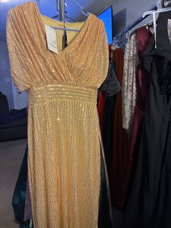 Gold Sequin V-Neck Formal Gown