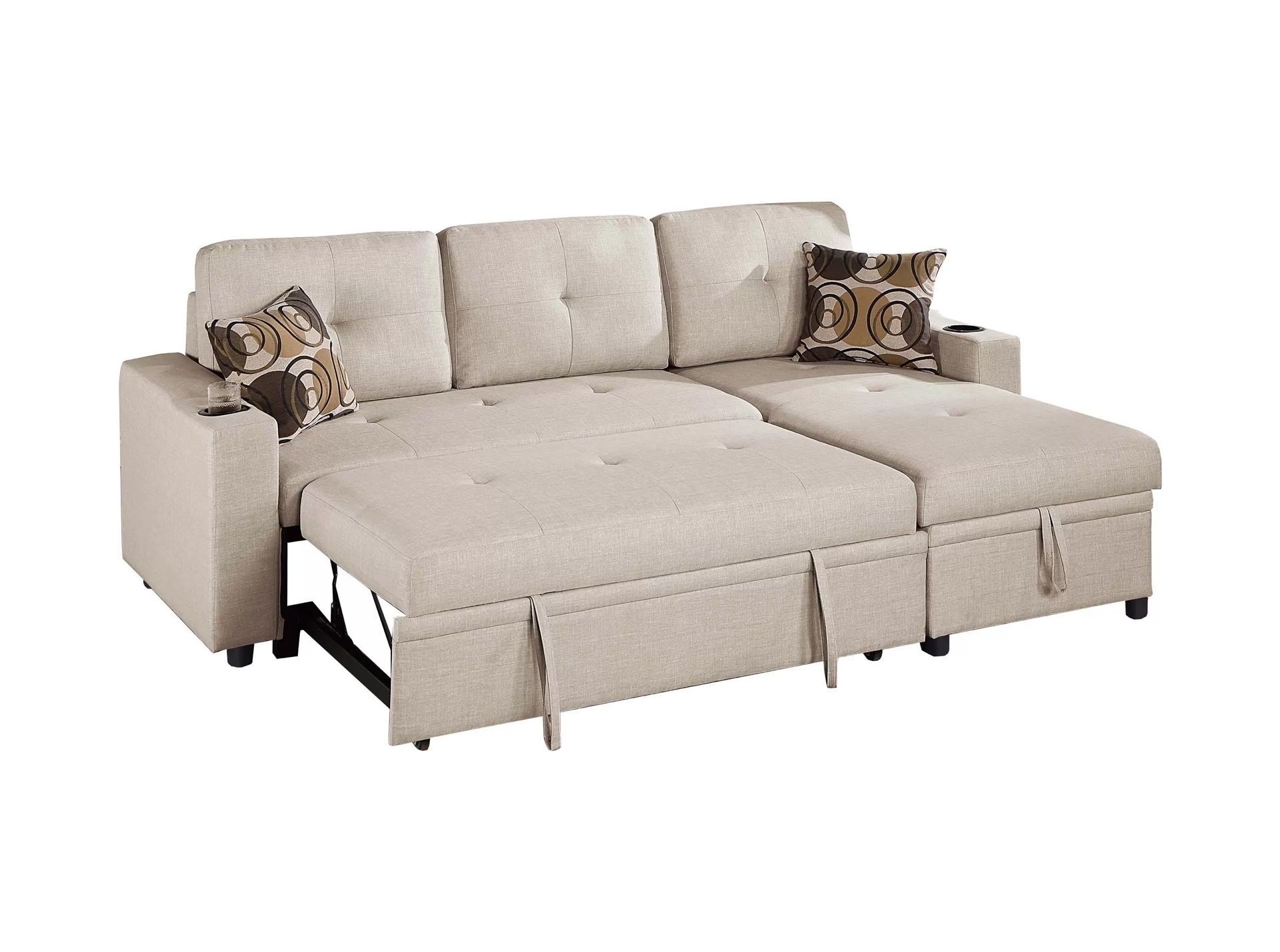 New Beige Sleeper Sectional Couch with Cup Holders! Includes Free Delivery 🚚!