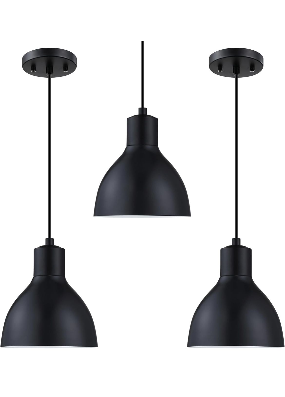Industrial Pendant Ceiling Light Fixtures … 3 Pack … Black Finish … Metal Shade … 7.3”