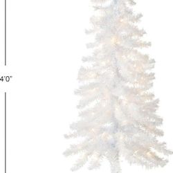 4 feet- Pre-Lit Artificial Christmas Tree, White Iridescent Tinsel, 70 Clear Lights- Corded