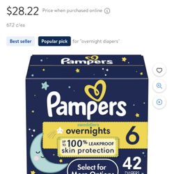 Pampers Swaddlers Overnight Diapers, Size 6, 42 Count 