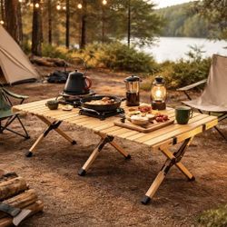 New In Box Wooden Outdoor Portable Foldable Camping  Camp Site Table With Carrying Bag Great For Park Beach Or Picnic 