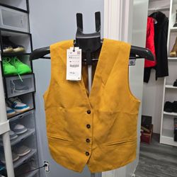 Chaleco Zara Amarillo Mostaza Vest Waistcoat Mujer Talla XS NWT Nueva Con Etique