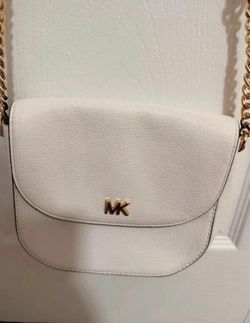 Michael Kors White Crossbody Bag – Gold Chain Strap – MK Logo