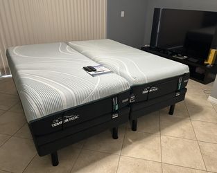 NEW MODEL split King or (2) XL Twin Tempurpedic PROADAPT 2.0 MEDIUM HYBRID mattresses + adjustable bases with MASSAGE FEATURES, LED light, USB ports!