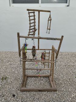 natural wood bird play stand