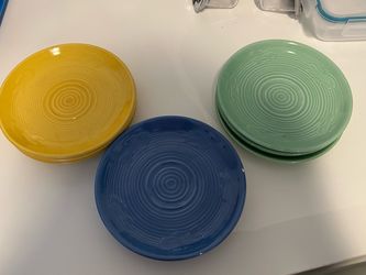 Vintage Buffalo China Colorful Fish Saucers / Salad Plates - Set of 8