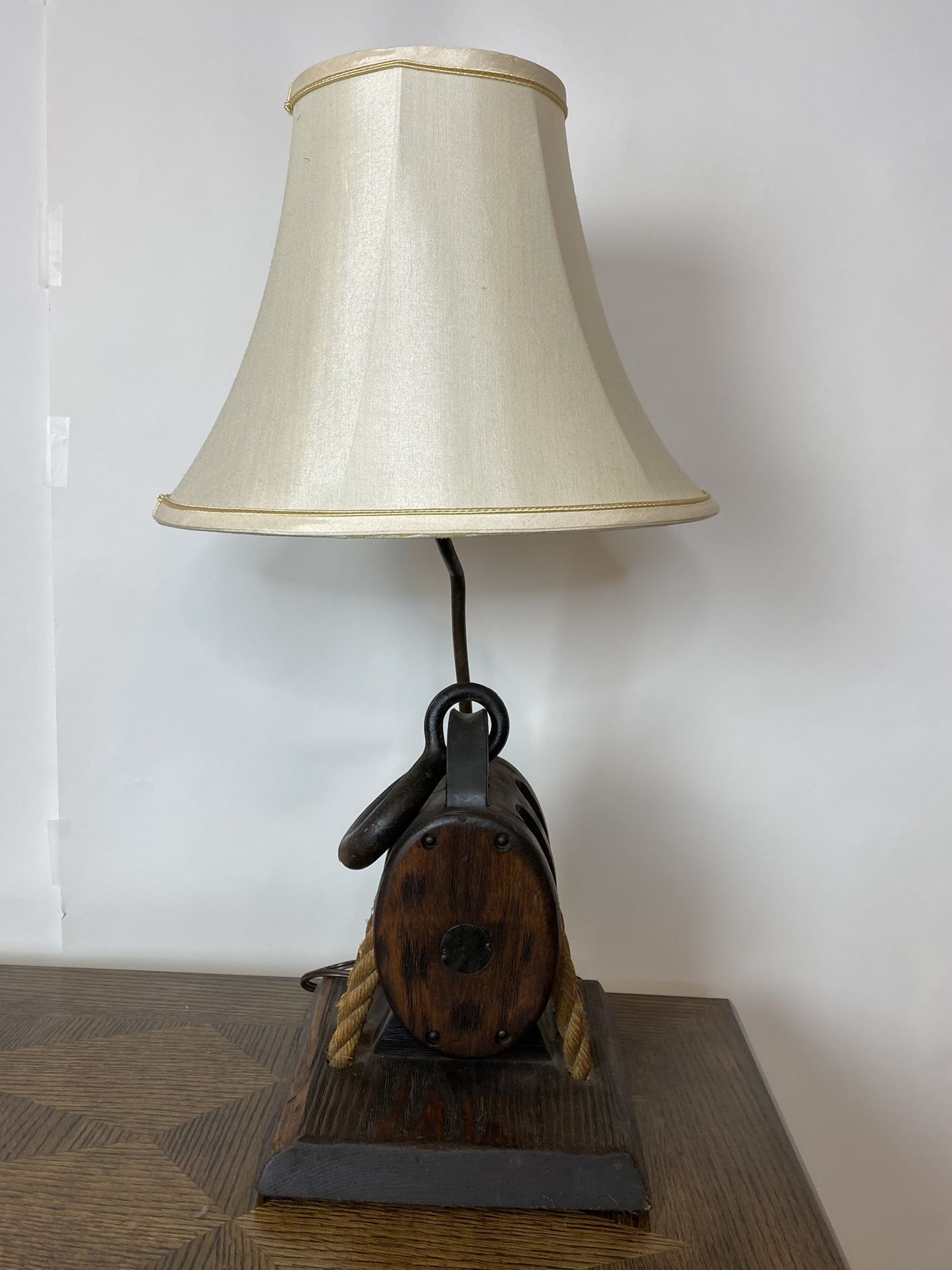 Rare Vintage Mid Century Nautical Rope And Pulley Table Lamp