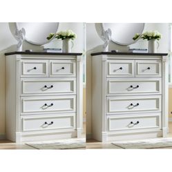 Set of 2   Farmhouse 5 Drawers Dresser,