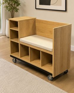 Modern Storage Bench with Cushion & Storage Shelves