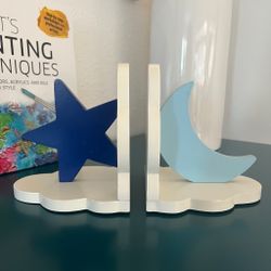 Blue & White Star + Moon Bookends