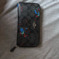Coach signature Black Smoke Bird Print Zip Around Accordion Wallet