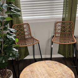 Bamboo Bar Chairs .. Coffee Table .. Plant And Curtains 