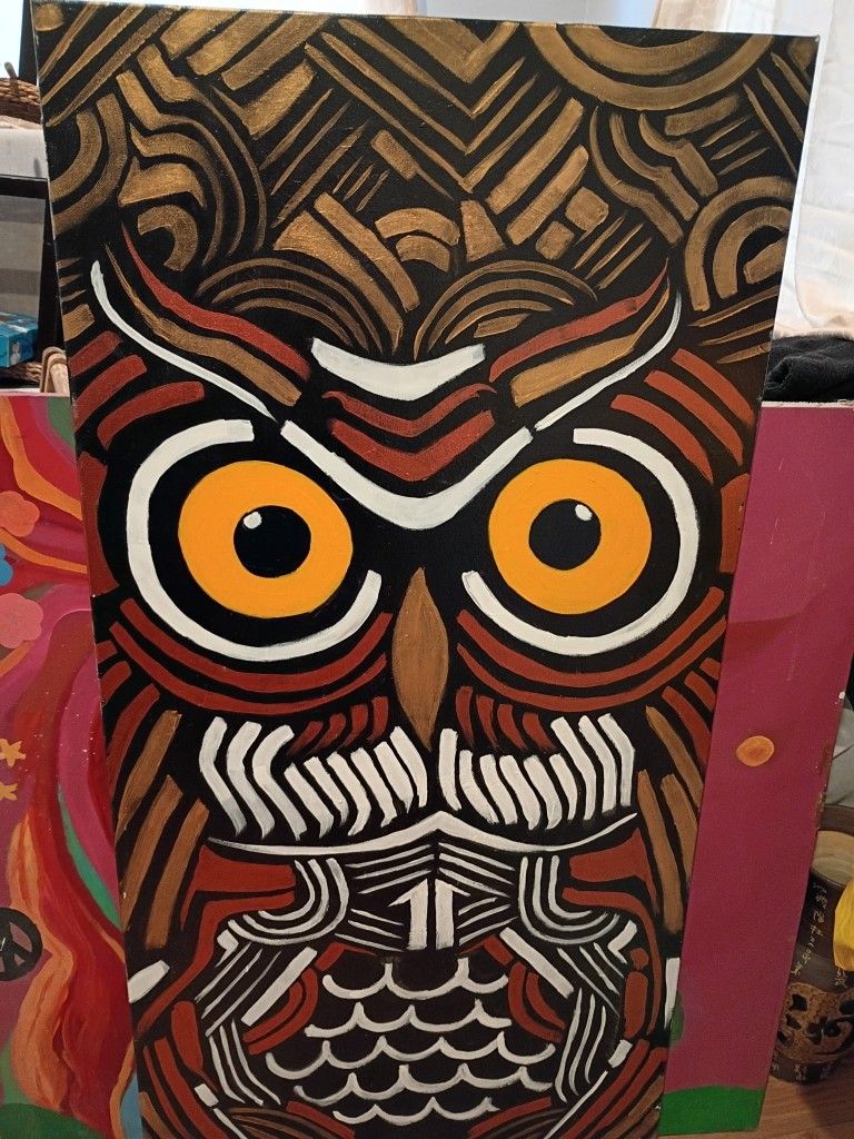 Hand Painted Owl On Canvas