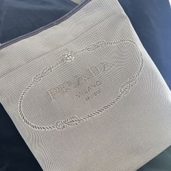 Prada Light Brown Canvas Jacquard Logo Messenger Bag