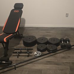 Adjustable Weight Bench + 155 lb Weight Set