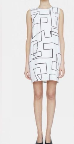 Theory White Shift Dress with Black Geometric Print