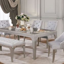 Brand New Silver & Grey 6pc Formal Dining Table Set 