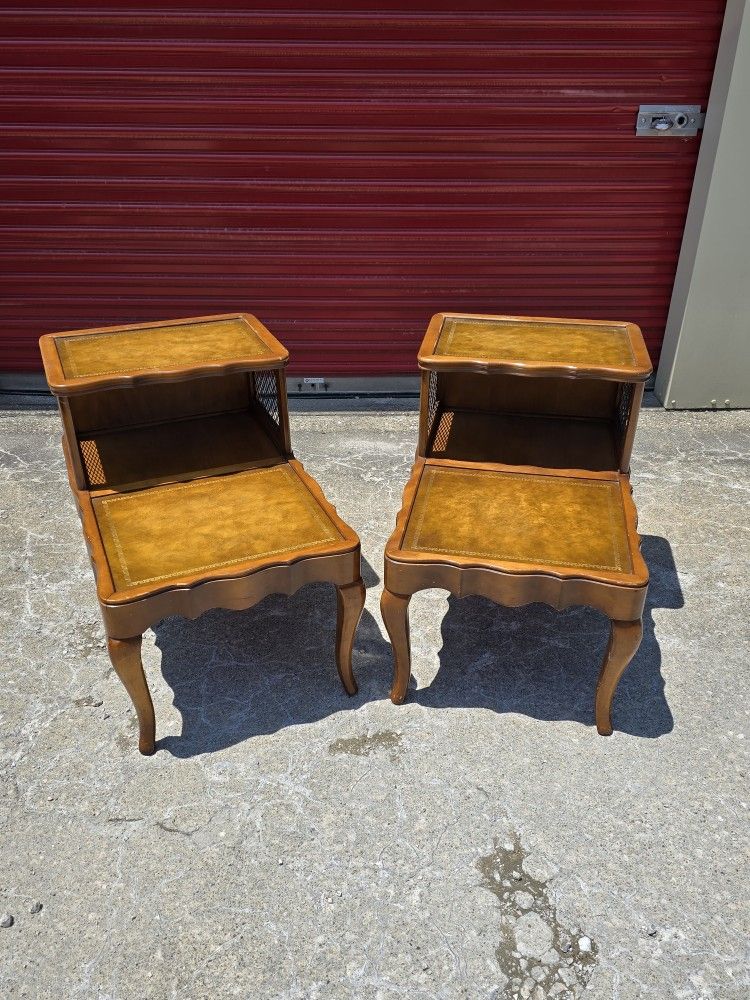 Vintage Midcentury Step back end tables with leather inlay tops