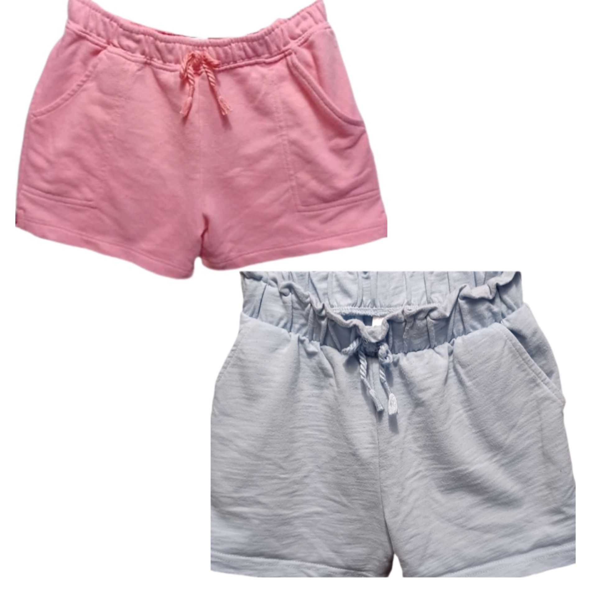 Two Pair Of Girls Members Mark Size 8 Sweat Shorts With Drawstring, Blue & Pink
