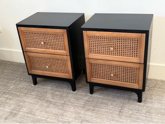 Rattan/Woven wood and black nightstands (2)