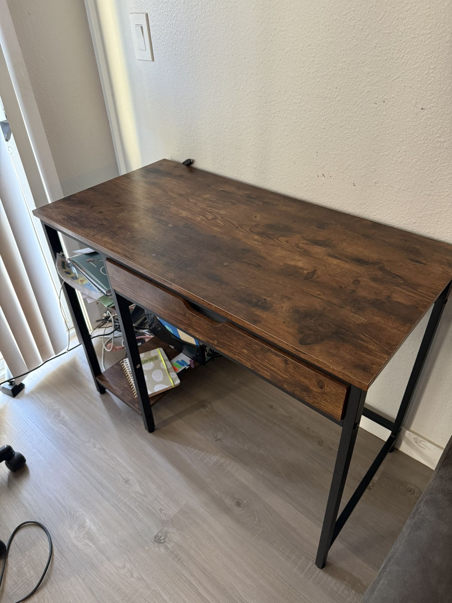 Modern Office Desk with Drawer & Shelf – Wood & Metal – Great Condition