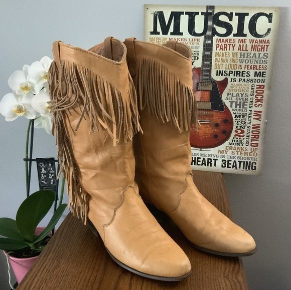 Alcala's Chicago Tan Fringed Womens Cowgirl Leather Boots