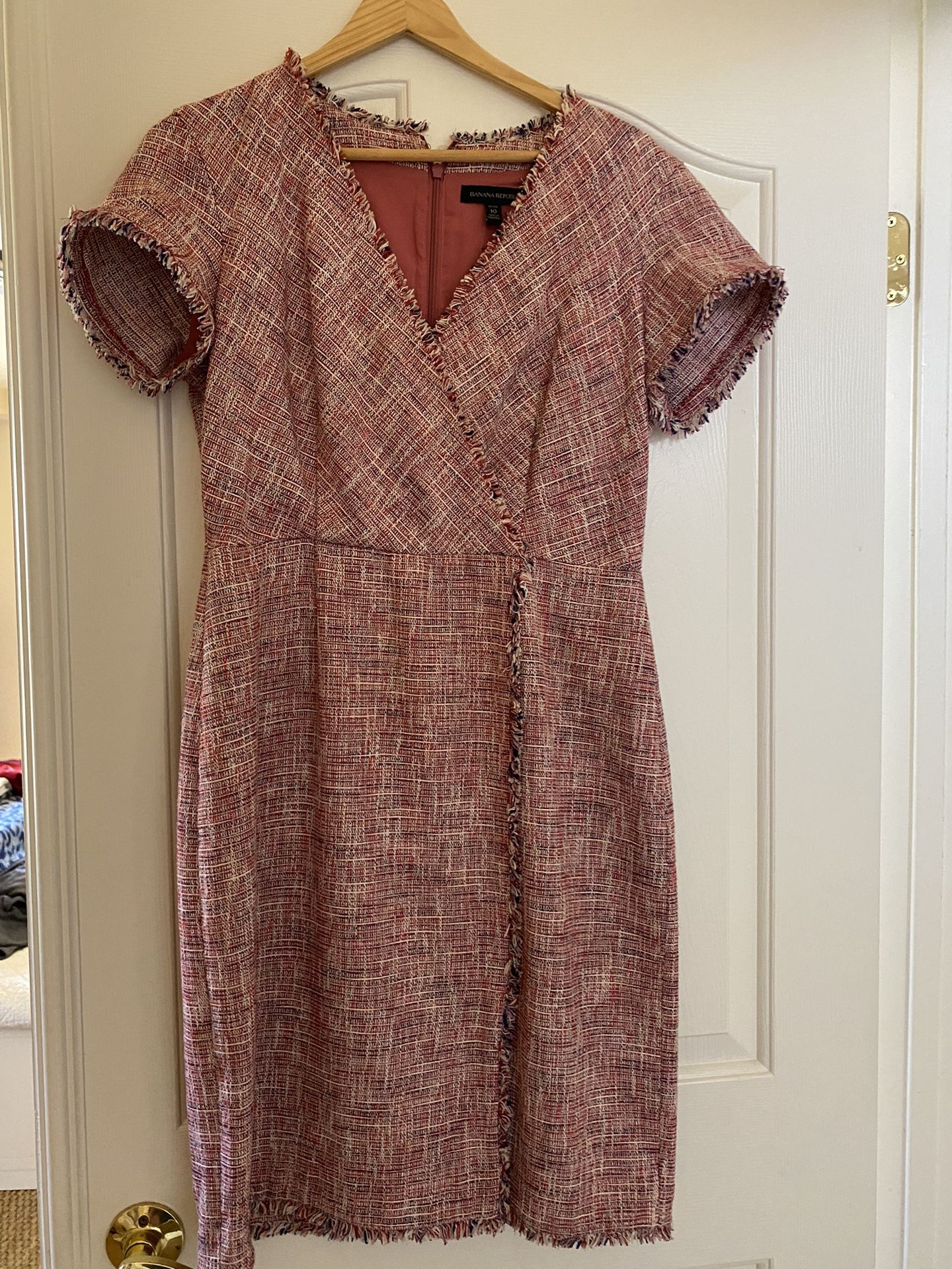 Banana Republic Tweed Faux Wrap Fringe Dress
