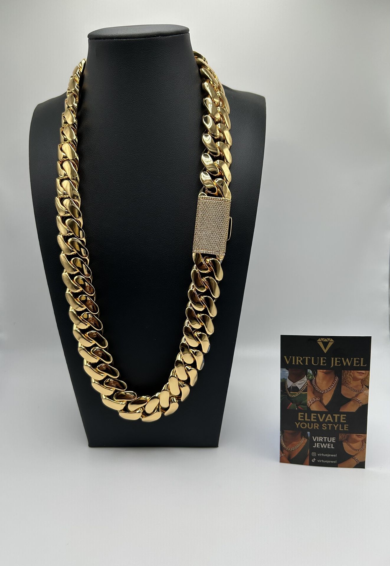 20mm Miami Cuban Link Gold Plated Chain Necklace 18k & 14k Diamond Lock