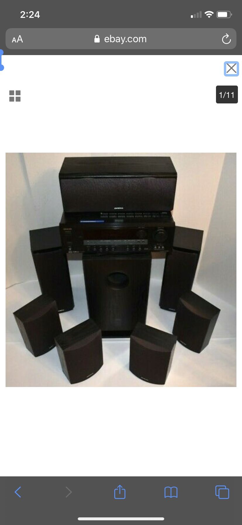 9 piece Onkyo Stereo Surround Sound Audio Speaker System