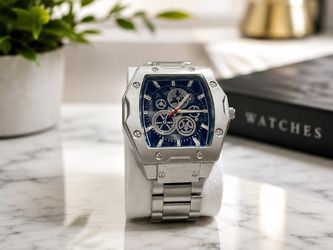 Silver Skeleton Dial Tonneau Watch