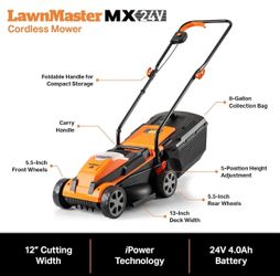 LawnMaster 24VMWBL 24V Max 13-inch Cordless Lawn Mower and Cordless Leaf Blower Combo with 2x4.0Ah Batteries and Charger
