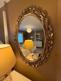 Antique Italian silver/gold carved wooden mirror 46”x33”