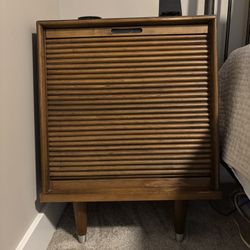 MCM Walnut Nightstand End Table Roll Front