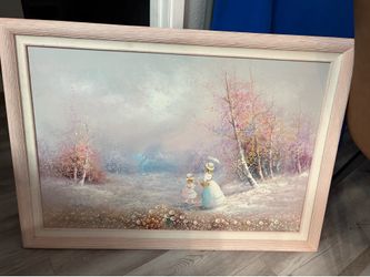 Vintage “Walton” Impressionist Painting – Mother & Daughter Pastel Landscape – OBO