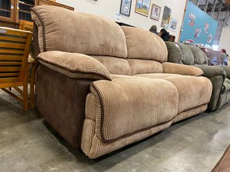 Two Tone Corduroy Plush Manual Recline Loveseat