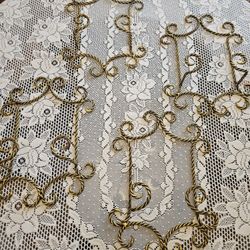 $75.00 - (4) MidCentury Twisted Iron Wall Display Holders, Antique Gold Tone!  Display Artworks, Picture Frames, Collectible Plates & More!