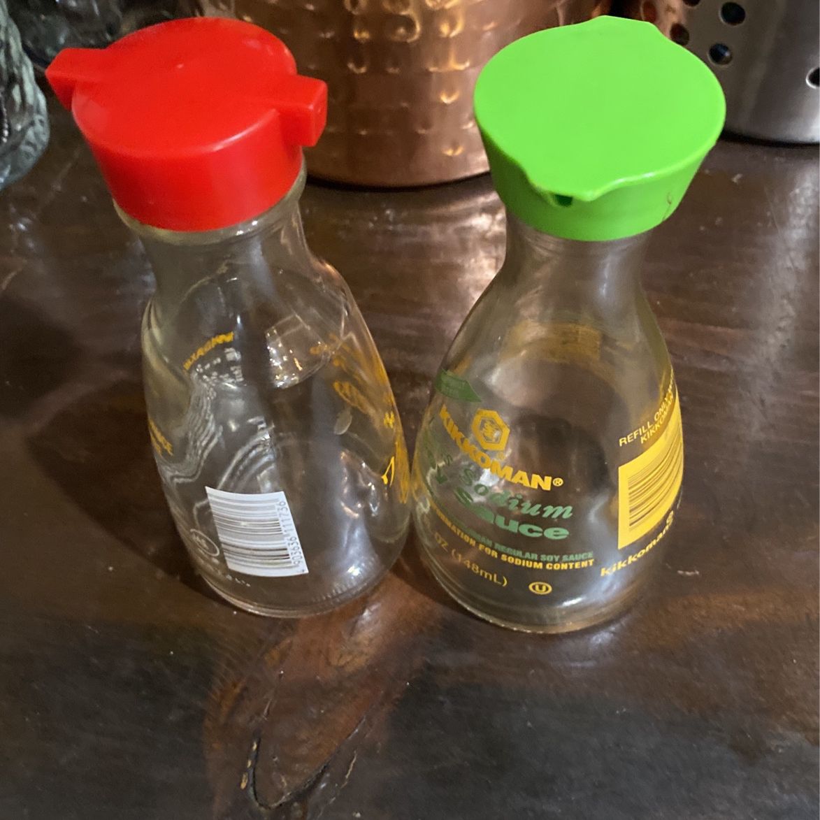 Used Soy Sauce Bottles Red And Green Caps