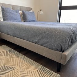 Queen Upholstered Bed Frame – Excellent Condition