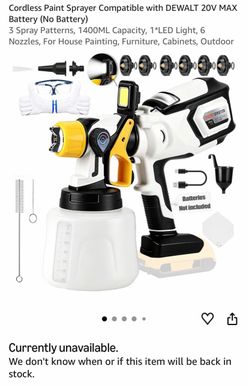 Brand new : Cordless Paint Sprayer Compatible with DEWALT 20V MAX Battery (No Battery)