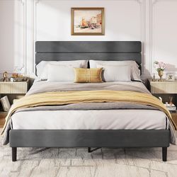 Queen bed frame with headboard, platform bed with wooden slats, easy to assemble